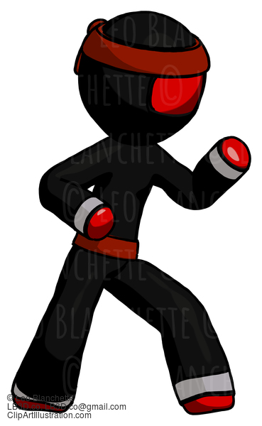 Red Ninja Warrior Man Martial Arts Defense Pose Right #5619