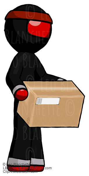 Red Ninja Warrior Man Holding Package To Send Or Recieve In Mail #5644