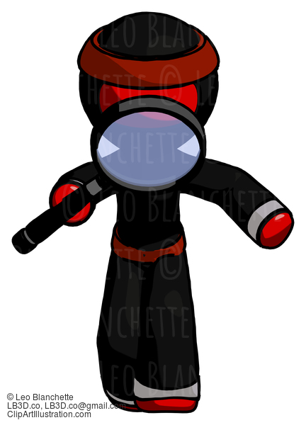 Red Ninja Warrior Man Looking Down Through Magnifying Glass #5652