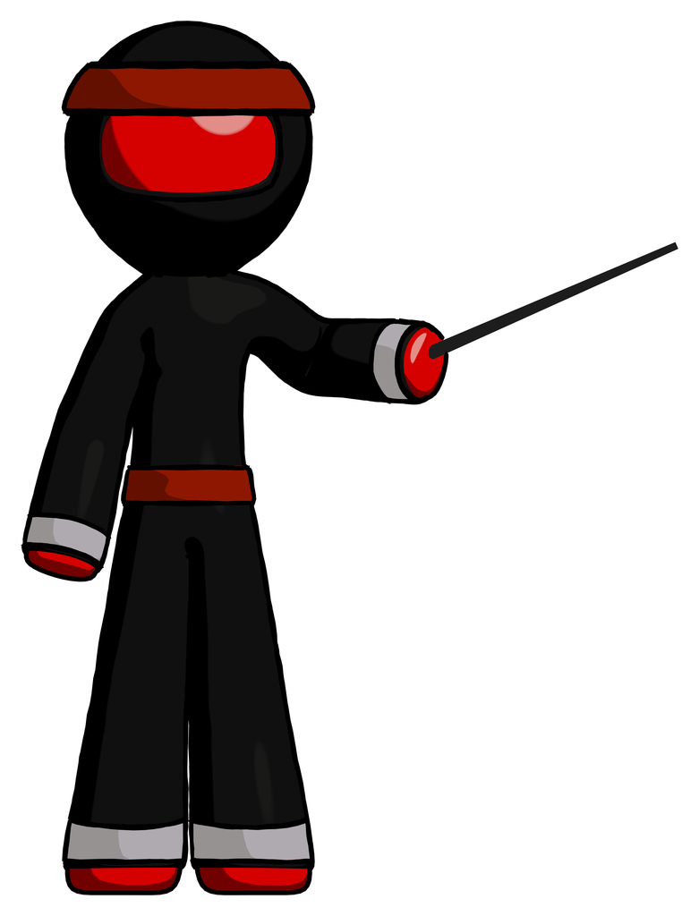 Red Ninja Warrior Man Teacher or conductor with stick or baton directing