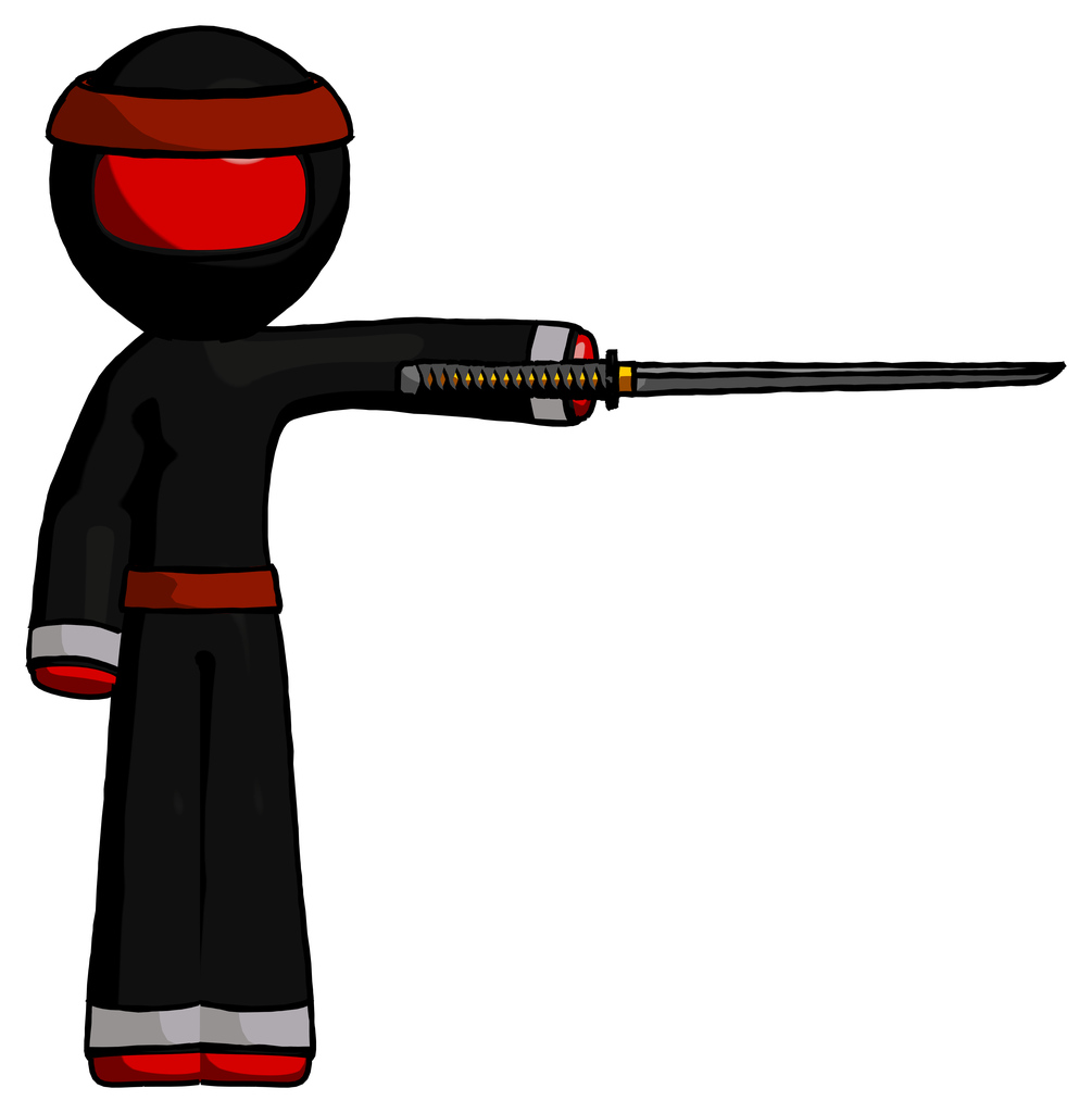 Red Ninja Warrior Man standing with ninja sword katana pointing right