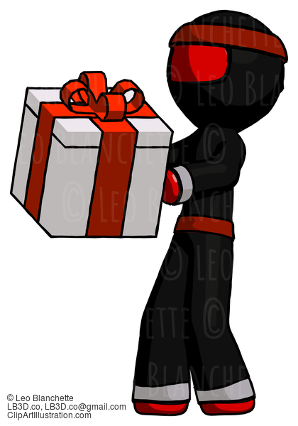 Red Ninja Warrior Man Presenting A Present With Large Red Bow On It #5666