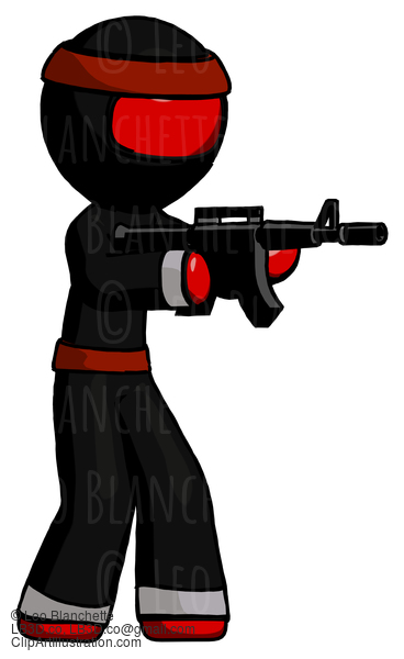 Red Ninja Warrior Man Shooting Automatic Assault Weapon #5671