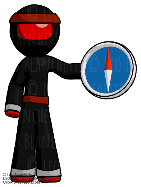 Red Ninja Warrior Man Holding A Large Compass #5672