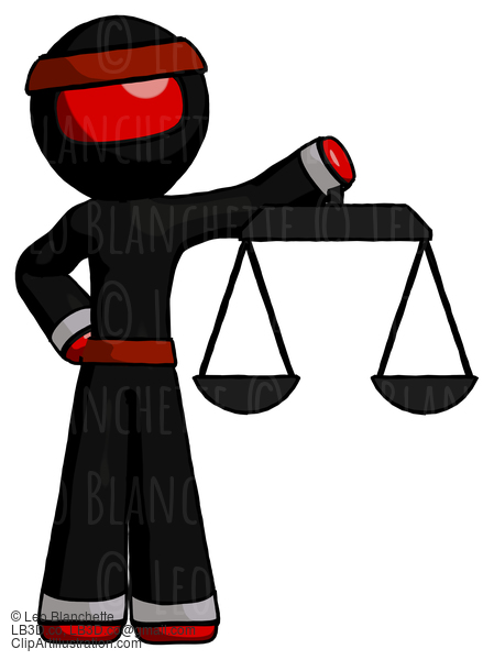 Red Ninja Warrior Man Holding Scales Of Justice #5682