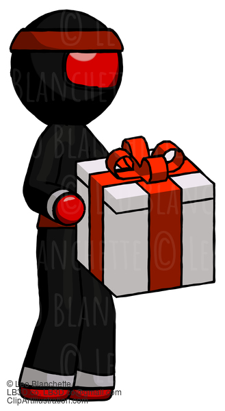 Red Ninja Warrior Man Giving A Present #5694