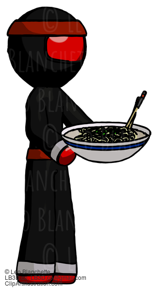 Red Ninja Warrior Man Holding Noodles Offering To Viewer #5700