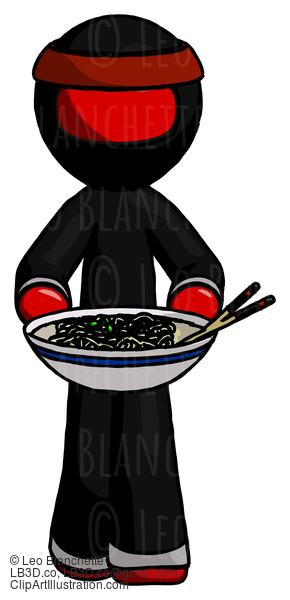 Red Ninja Warrior Man Serving Or Presenting Noodles #5718