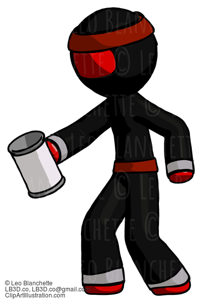 Red Ninja Warrior Man Begger Holding Can Begging Or Asking For Charity Facing Left #5727