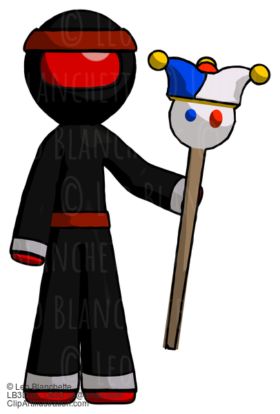 Red Ninja Warrior Man Holding Jester Staff #5728