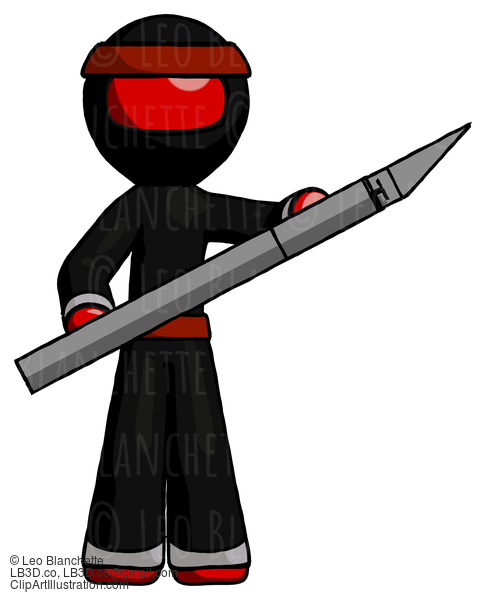 Red Ninja Warrior Man Holding Large Scalpel #5732