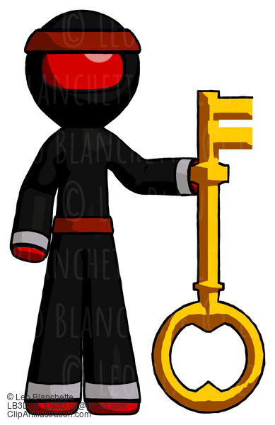 Red Ninja Warrior Man Holding Key Made Of Gold #5735