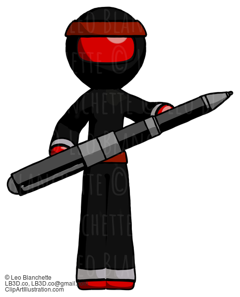 Red Ninja Warrior Man Posing Confidently With Giant Pen #5742