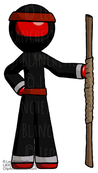 Red Ninja Warrior Man Holding Staff Or Bo Staff #5744