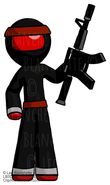 Red Ninja Warrior Man Holding Automatic Gun #5754