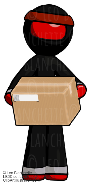 Red Ninja Warrior Man Holding Box Sent Or Arriving In Mail #5795