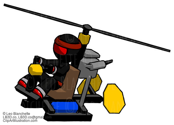 Red Ninja Warrior Man Flying In Gyrocopter Front Side Angle Top View #5812