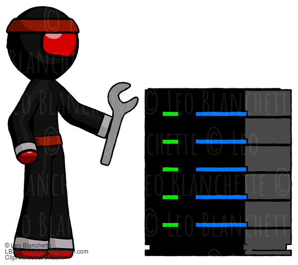 Red Ninja Warrior Man Server Administrator Doing Repairs #5819