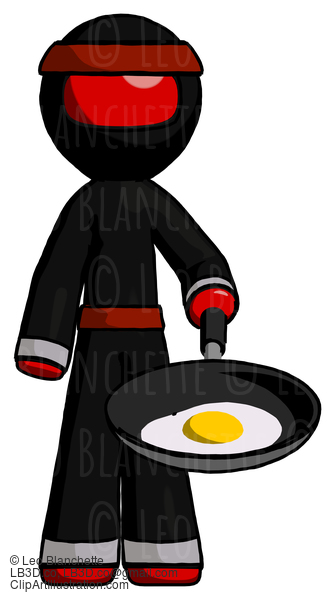 Red Ninja Warrior Man Frying Egg In Pan Or Wok #5828