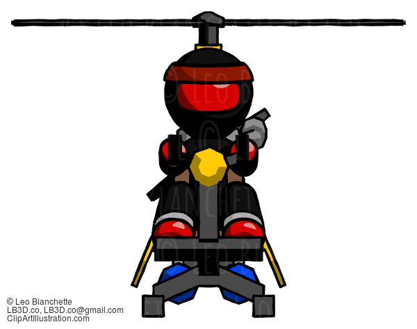 Red Ninja Warrior Man Flying In Gyrocopter Front View #5837