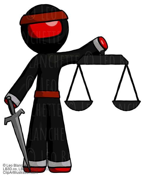 Red Ninja Warrior Man Justice Concept With Scales And Sword, Justicia Derived #5841