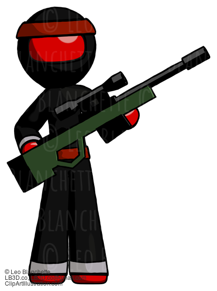 Red Ninja Warrior Man Holding Sniper Rifle Gun #5844