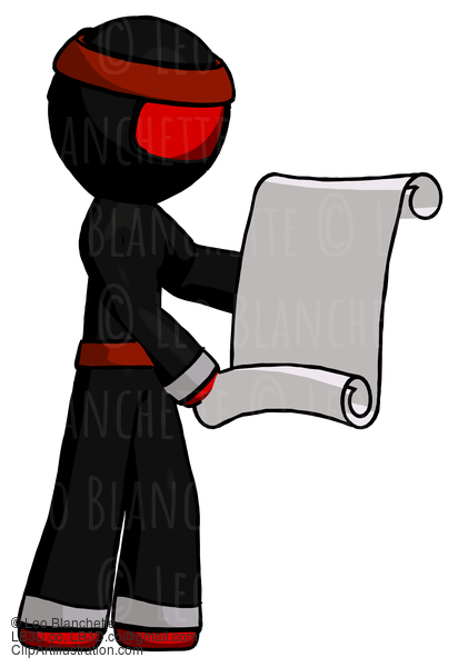 Red Ninja Warrior Man Holding Blueprints Or Scroll #5846