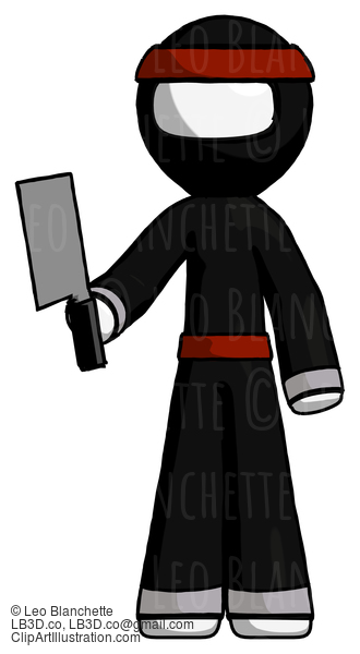 White Ninja Warrior Man Holding Meat Cleaver #4334