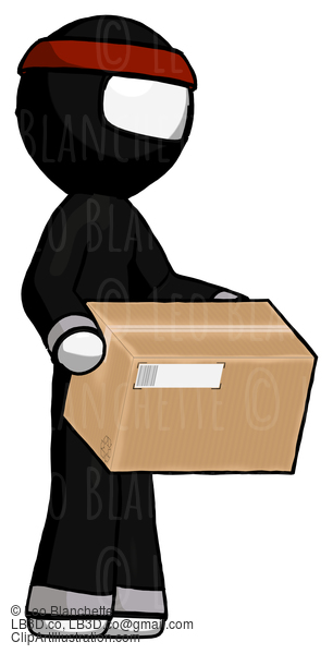 White Ninja Warrior Man Holding Package To Send Or Recieve In Mail #4337