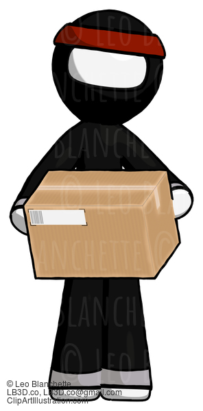 White Ninja Warrior Man Holding Box Sent Or Arriving In Mail #4353