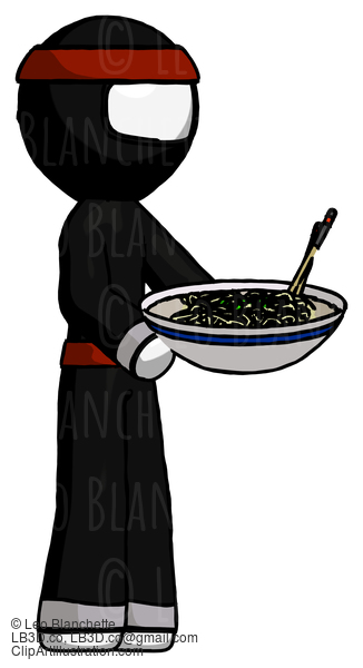 White Ninja Warrior Man Holding Noodles Offering To Viewer #4368