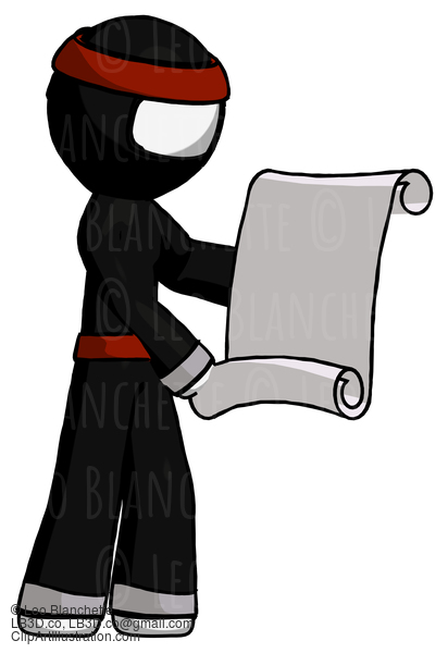 White Ninja Warrior Man Holding Blueprints Or Scroll #4382