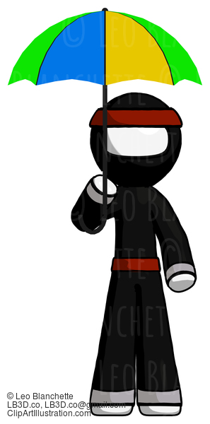 White Ninja Warrior Man Holding Umbrella Rainbow Colored #4396