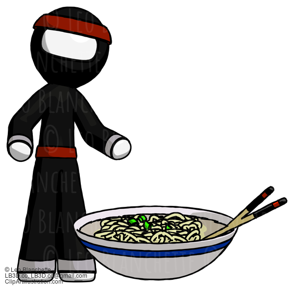 White Ninja Warrior Man And Noodle Bowl, Giant Soup Restaraunt Concept #4409