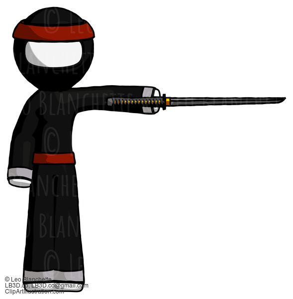 White Ninja Warrior Man Standing With Ninja Sword Katana Pointing Right #4412