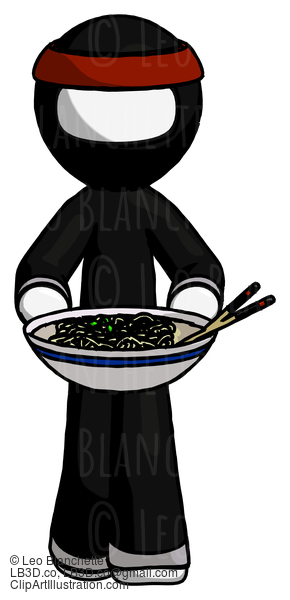 White Ninja Warrior Man Serving Or Presenting Noodles #4415