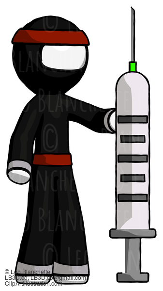 White Ninja Warrior Man Holding Large Syringe #4418