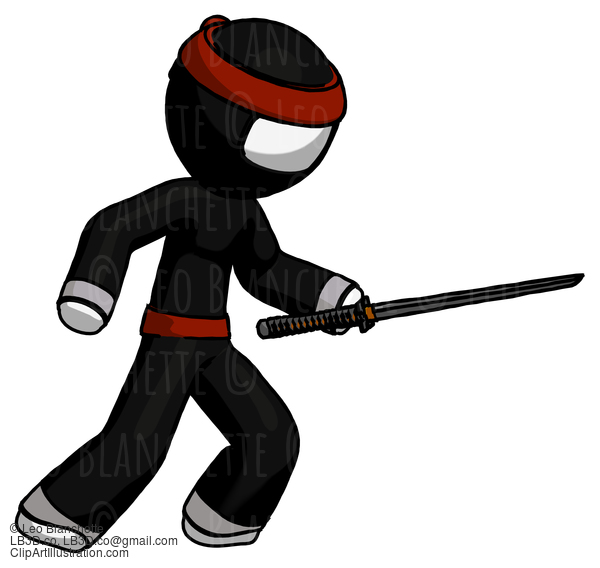 White Ninja Warrior Man Stabbing With Ninja Sword Katana #4423