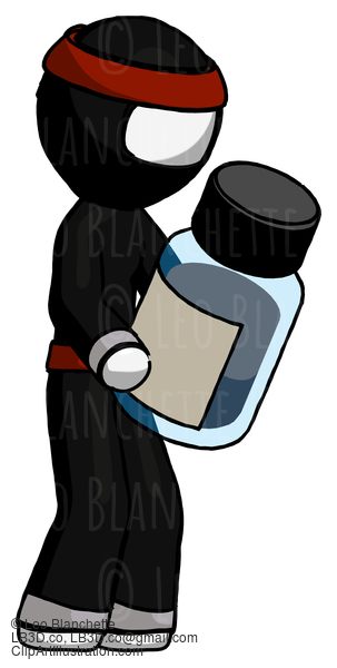 White Ninja Warrior Man Holding Glass Medicine Bottle #4429