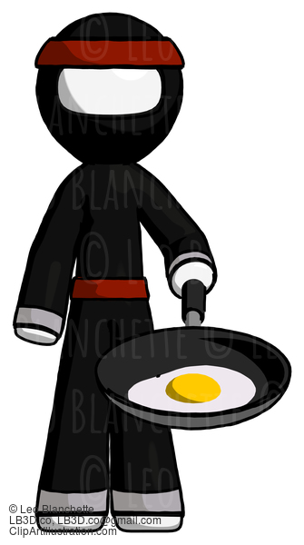 White Ninja Warrior Man Frying Egg In Pan Or Wok #4433