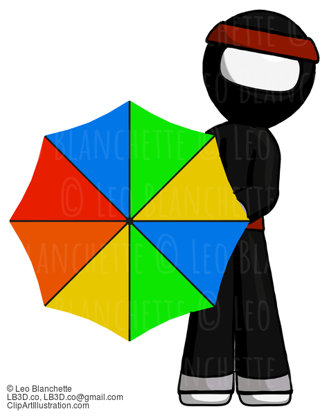 White Ninja Warrior Man Holding Rainbow Umbrella Out To Viewer #4445