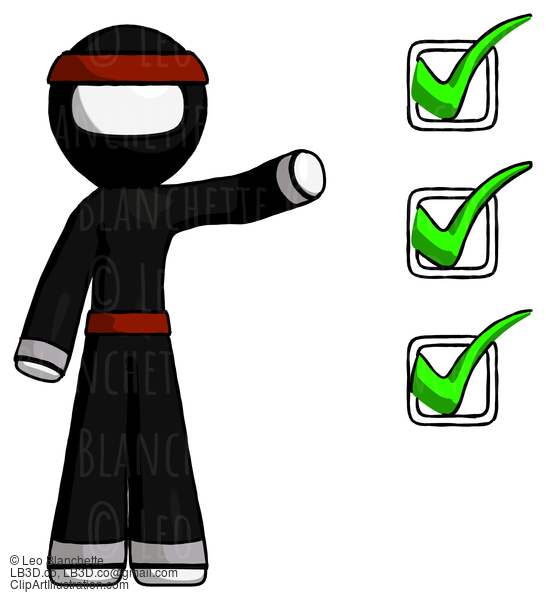 White Ninja Warrior Man Standing By List Of Checkmarks #4456