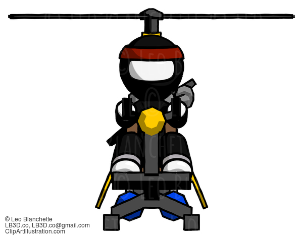 White Ninja Warrior Man Flying In Gyrocopter Front View #4473