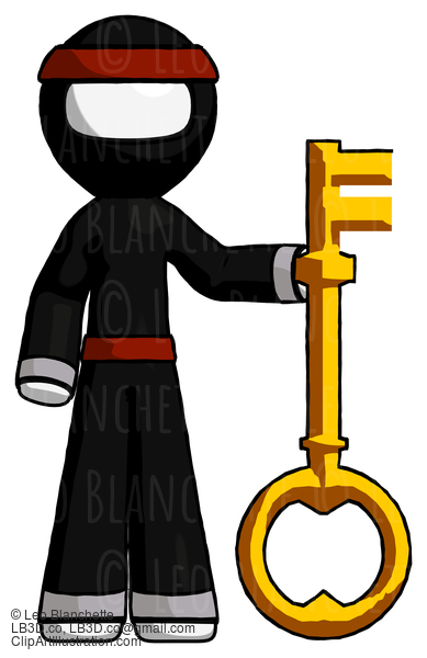 White Ninja Warrior Man Holding Key Made Of Gold #4476