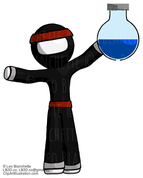 White Ninja Warrior Man Holding Large Round Flask Or Beaker #4478