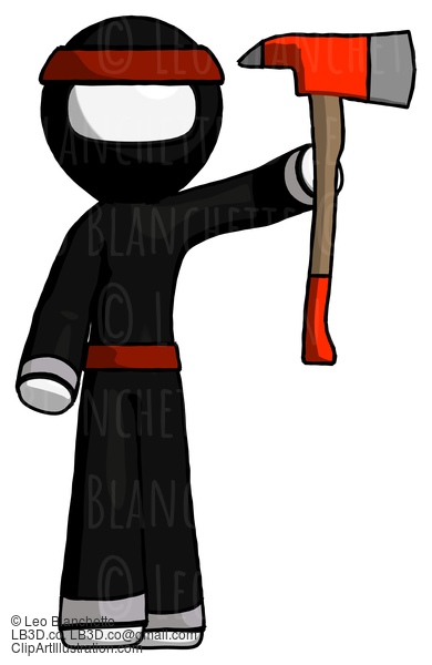 White Ninja Warrior Man Holding Up Red Firefighter’S Ax #4491