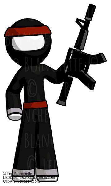 White Ninja Warrior Man Holding Automatic Gun #4516