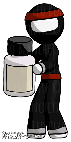 White Ninja Warrior Man Holding White Medicine Bottle #4523