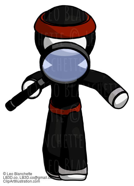 White Ninja Warrior Man Looking Down Through Magnifying Glass #4541