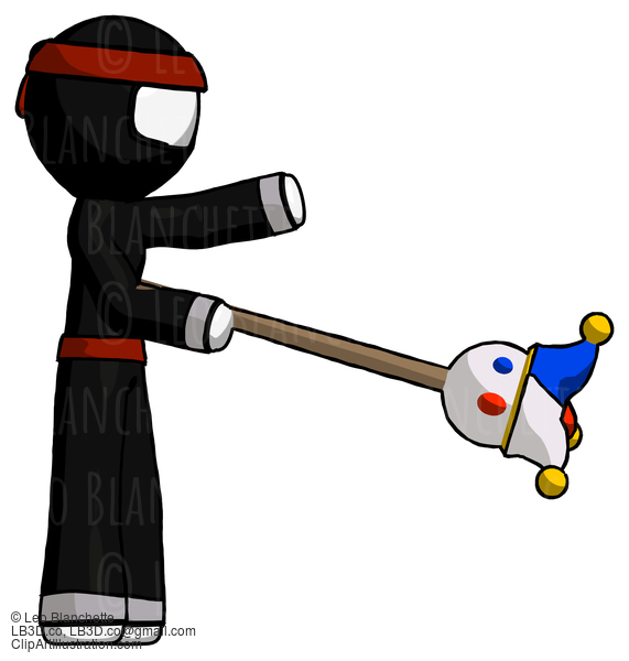 White Ninja Warrior Man Holding Jesterstaff - I Dub Thee Foolish Concept #4542